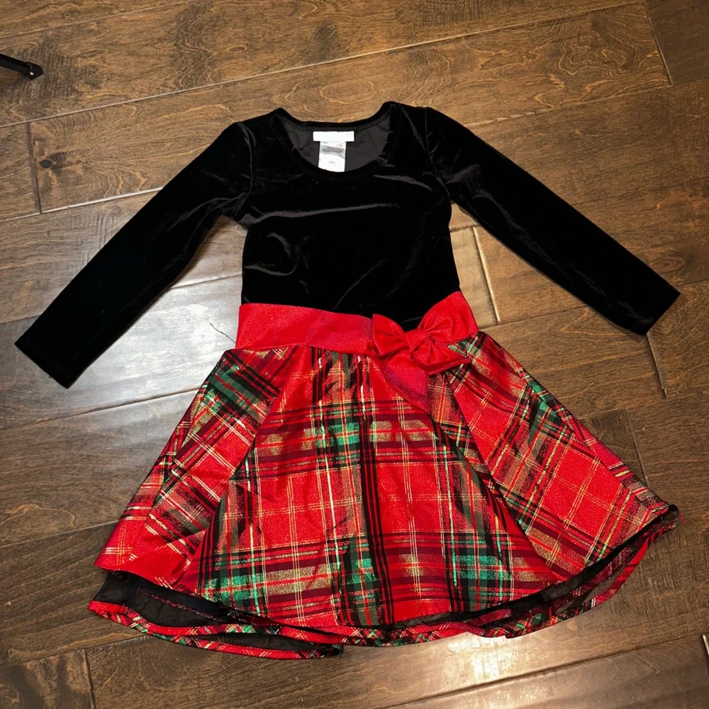 Bonnie Jean Velvet and Crinoline Plaid Long Sleeve Dress Girls Size 6